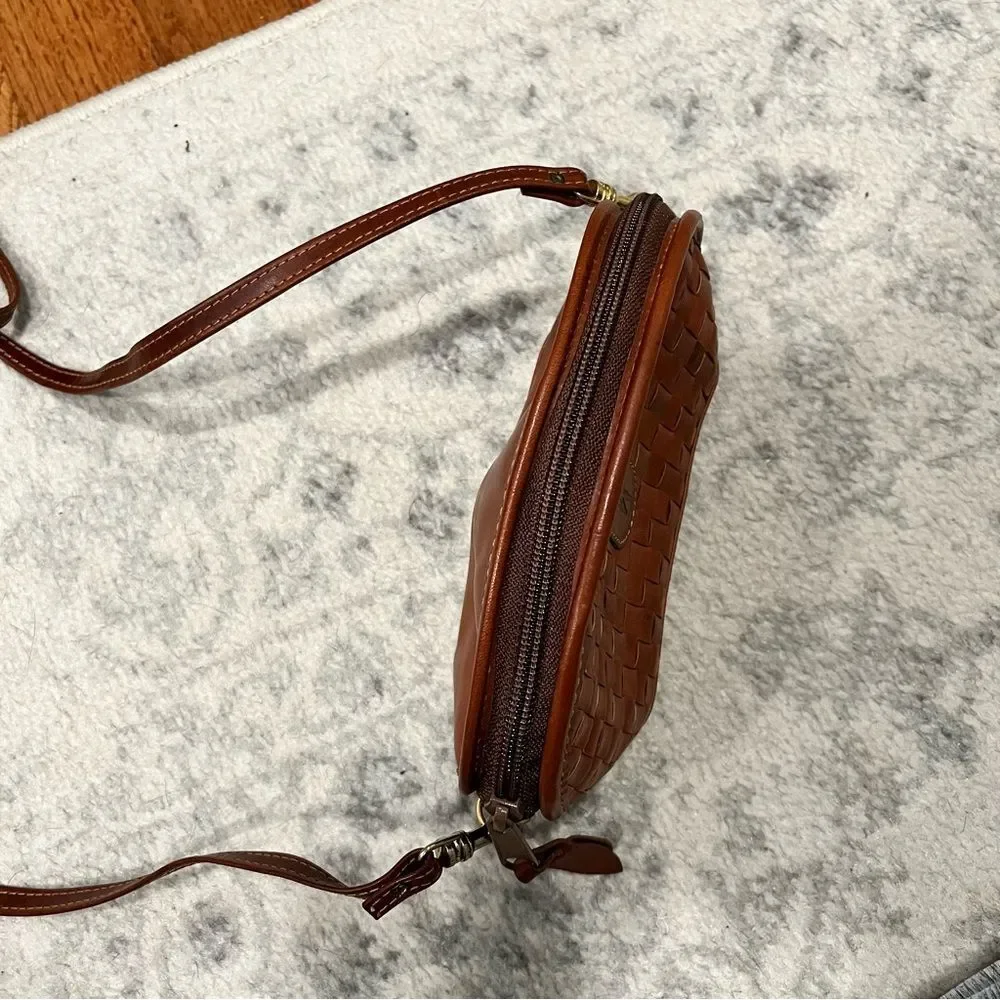 Vintage Hartmann By Lombardo Small Woven Brown Leather Crossbody Bag
